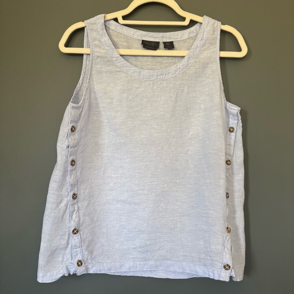 RACHEL Rachel Roy Light Blue Linen Sleeveless Top Size Medium Coastal Summer - Picture 3 of 9